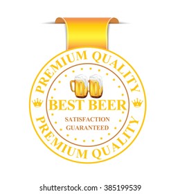 Best Beer ribbon label. Premium Quality. Best Beer - ribbon label with beer mugs. Satisfaction Guaranteed. 
