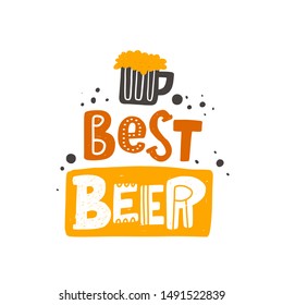 Best beer stylized colored lettering. Vector grunge style typography with ink drops. Isolated hand drawn phrase. Poster, banner, print, pub, bar menu design element