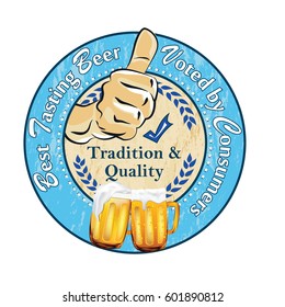 Best beer. Best tasting beer voted by Consumers, tradition and quality - sticker or label advertising for pubs, clubs, restaurants and breweries. Print colors used.