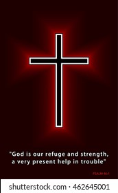 Best Bible verses everyone should know. Glowing Christian Cross isolated over black background. Vector illustration.