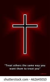 Best Bible verses everyone should know. Glowing Christian Cross isolated over black background. Vector illustration.