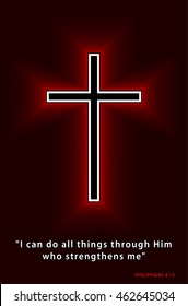Best Bible verses everyone should know. Glowing Christian Cross isolated over black background. Vector illustration.