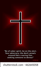 Best Bible verses everyone should know. Glowing Christian Cross isolated over black background. Vector illustration.