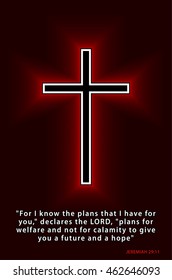 Best Bible verses everyone should know. Glowing Christian Cross isolated over black background. Vector illustration.
