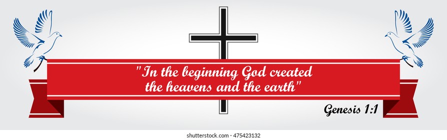 Best Bible verses everyone should know. Two Doves flying with a red ribbon. Dove Of Peace. Vector illustration.