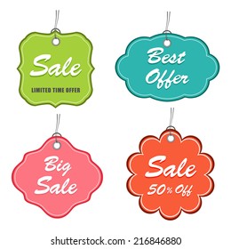 Best and Big sale label, tag or sticker set with discount offer in different colors. 