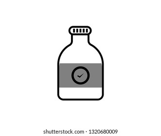 best black and white simple vector line art outline icon of a vial with tablets or ointment - Vector 
