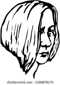 Best bob hairstyle with lengthening for face shape a young blonde lady. Linear drawing