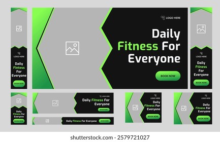 Best body fitness web set banner design,  daily exercise web bundle banner design for social media post, customizable vector eps 10 file format