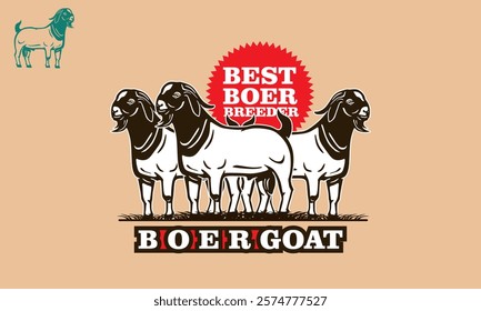 best boer goat farm logo, silhouette of great ram at farm vector illustrations