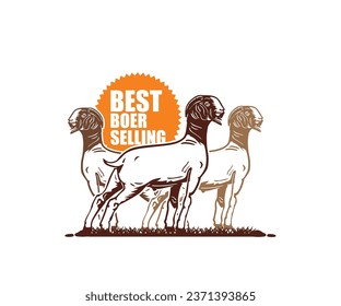 BEST BOER GOATS SELLING LOGO, silhouette of great rams standing vector illustrations.