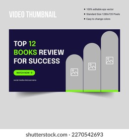 Best book review video thumbnail template design, vector eps file