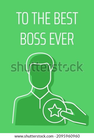 To best boss ever postcard with linear glyph icon. Congrats and greetings. Greeting card with decorative vector design. Simple style poster with creative lineart illustration. Flyer with holiday wish