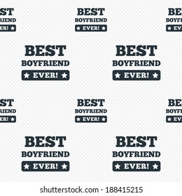 Best boyfriend ever sign icon. Award symbol. Exclamation mark. Seamless grid lines texture. Cells repeating pattern. White texture background. Vector