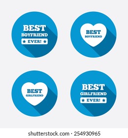 Best boyfriend and girlfriend icons. Heart love signs. Award symbol. Circle concept web buttons. Vector