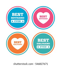 Best boyfriend and girlfriend icons. Heart love signs. Award symbol. Colored circle buttons. Vector