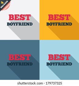 Best boyfriend sign icon. Award symbol. Four squares. Colored Flat design buttons. Vector