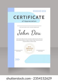 Mejor plantilla de diseño de certificado de marca. Diploma vectorial con espacio de copia personalizado y fronteras. Documento impreso para premios y reconocimiento. Kanit, Cabin, Dancing Script Bold, fuentes regulares usadas