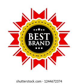 Best Brand in Gold Insignia or Badge with Red Ribbons Vector