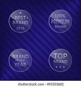 Best brand labels. Glass badge set with silver text, Luxury emblems