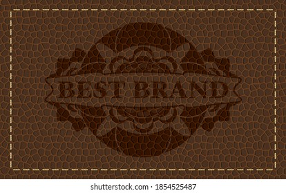 Best brand text inside brown leather emblem. Wallet handsome background. Illustration. 