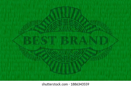 Best brand text inside green grass emblem. Eco handsome background. Vector illustration. 