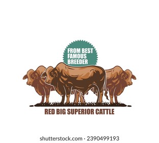 BEST BREEDER FARM RED SUPERIOR COW LOGO, silhouette of great cattle standing vector illustrations