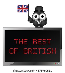 Best of British with businessman bird waving the Union Jack flag for British trade and industry on the global market isolated on white background