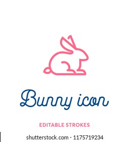 Best Bunny Outline Icon. Minimal Animal Icon Set, Lucky Rabbit. Easter Holiday Bunny Symbol With Editable Stokes For Infographics Or Web Use. Flat Design Silhouette. Rabbit, Ears And Tail Pink Lines