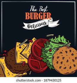 the best burger delicious fast food layers product black background design vector illustration
