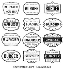 Best Burger Fast Food Stamp. Frames. Grunge Design. Icon Art Vector. Old Style Frames.