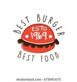 Best burger, best food estd 1969 logo template hand drawn colorful vector Illustration