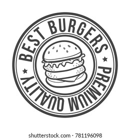 Best Burger Quality Original Stamp Design Vector Round Art.