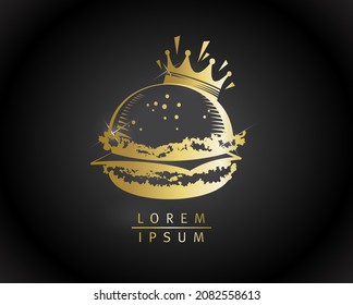 Best burgers, big royal hamburger with crown golden symbol or logo template