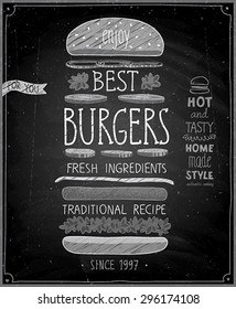 Best Burgers Poster - chalkboard style. Vector illustration.