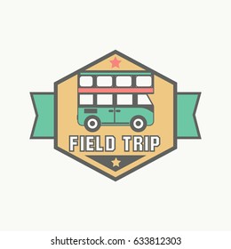 best bus field trip badge logo for traffic service tourism, color emblem, vector flat style illustration isolated