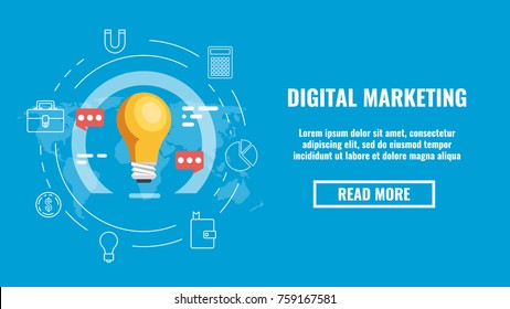 Best business idea concept, vector banner of business success, icon lighting bulb world map message flat illustration on blue background 