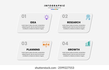 Best Business Infographic Design Template with Four Steps Idea Research Planning and Growth