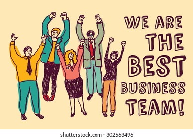 Best business team happy workers color. Group happy business team. Color vector illustration. EPS 8. 