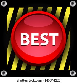 Best button, 3d red glossy metallic icon, vector.
