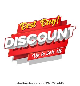 Best Buy Discount Up To 50% Off 3D Red Digits Banner, Template Fifty Percent. Sale, Discount. Grayscale, White Numbers. Illustration Isolated On White Background.