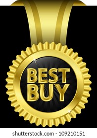 Best buy golden label with ribbons, vector illustration