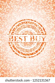 Best Buy orange tile background illustration. Square geometric mosaic seamless pattern with emblem inside.