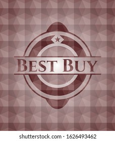 Best Buy red seamless badge with geometric pattern background.