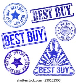 Best buy stamps. Different shape vector rubber stamp illustrations 