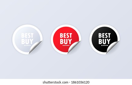 Best buy. Sticker set. Discount vector. Best buy labels set. Black, red and white round circle tags. Sale tags badges template. Discount promotion. Vector illustration. EPS10