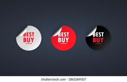 Best Buy. Sticker Set. Discount Vector. Best Buy Labels Set. Black, Red And White Round Circle Tags. Sale Tags Badges Template. Discount Promotion. Vector Illustration. EPS10