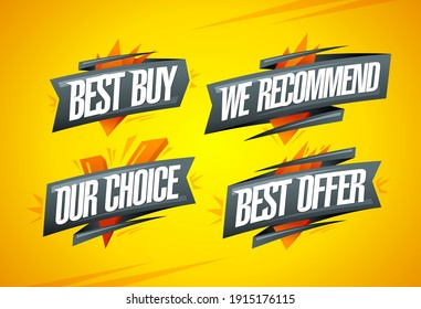 Best buy, we recommended, our choice - sale vector symbols with ribbons