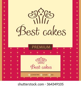 Best cakes. Template vector logo with crown. Design elements for coffee shop, confectionery, bakery. A cake in the shape of a crown.