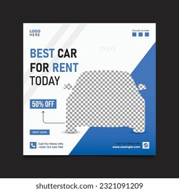 Best car for rental Social Media Post Banner Template Design on blue color.